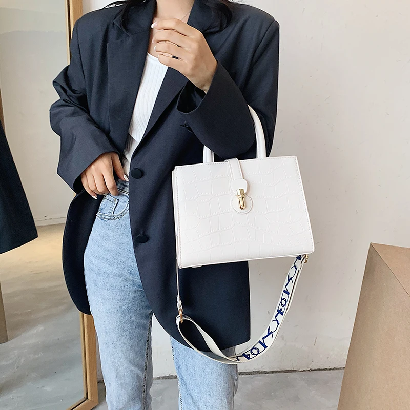 

Famous Designer Stone Pattern Handbag for Women Chic Solid Color Crossbody Shoulder Bag with Lock Lady Luxury Leather Tote Bags