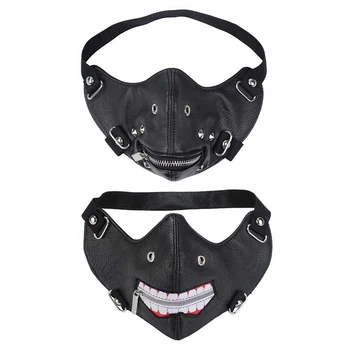 

New Fashion Punk PU Leather Face Mask Adjustable Zipper Open Anti-dust Anti-fog Motorcycle Riding Cycling Mask