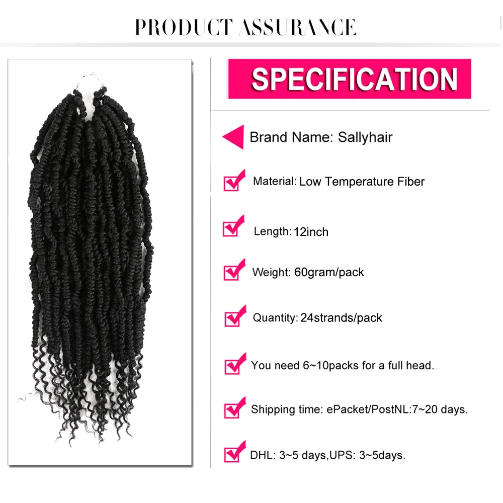 Sallyhair Bomb Twist 12 дюймовые пушистые предварительно закрученные вязаные косички