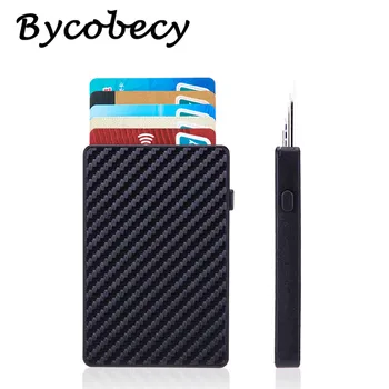 

Bycobecy 2020 Auto Pop-up ID Card Case For Men Fashion Carbon Fiber Slim RFID Business Credit Card Holder Button
