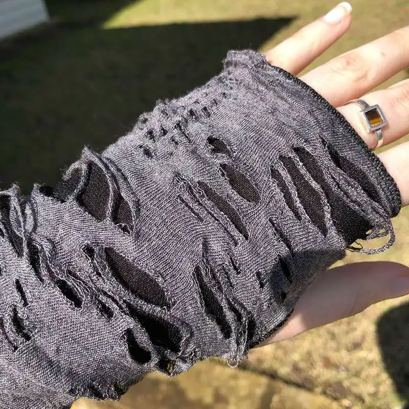 Fingerless Gloves 1Pair Punk Broken Slit Gothic Unisex Glove Fingerless Cuff Ninja Sport Hole Mitten Cool Women Men Hollow Out Rock Gloves