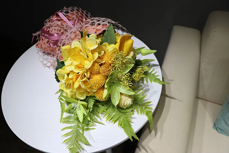 Индиго-Желтый букет подарок Гортензия+ Калла+ цветок ломонос композиция ручной работы Свадебный букет невесты Вечерние события
