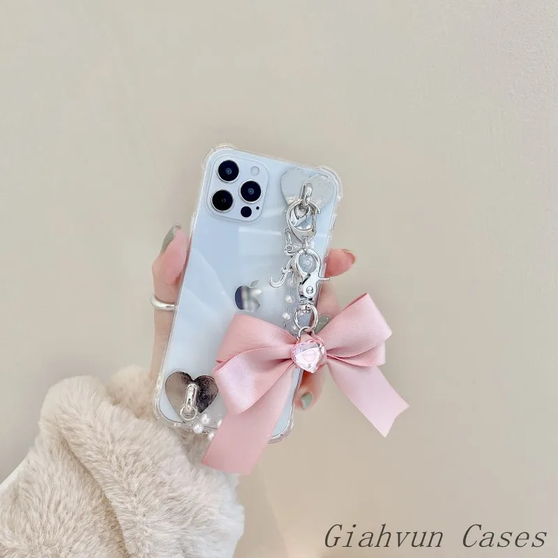 3D Bow Pearl Bracelet Chain Soft Phone Case For iphone 13 12 Pro Max 11 6 6S 7 8 Plus X XR XS Max SE For Samsung S10 S21 S20 iphone 13 pro max case leather iPhone 13 Pro Max
