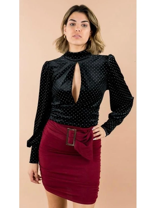 Топ GREYMODA MUJER, укороченный, бархатный, в горошек, ABERTURA PECHO