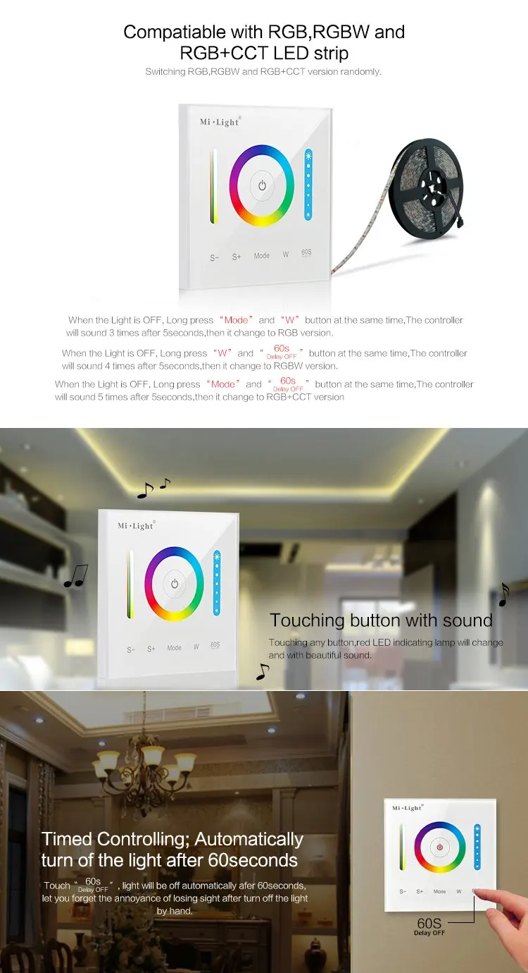 Mi. Light P3 настенный полный контроллер сенсорной панели для 3528 5050 2835 RGB RGBW RGB+ с регулируемой яркостью изменение цвета светодиодный jk119
