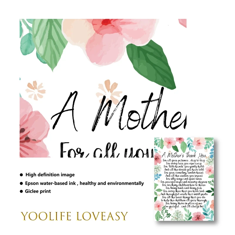 Teacher Appreciation Print Childcare Teachers Gift A Mothers Thank You Poem  Flower Wall Art Canvas Poster Painting Wall Decor _ - AliExpress Mobile