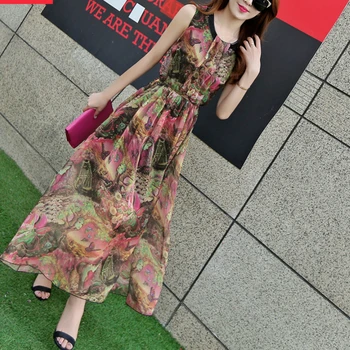 

Chiffon Dress Summer New Temperament Cultivation Bohemia Holiday Skirt Printing Beach Skirt Big Elegant Dress