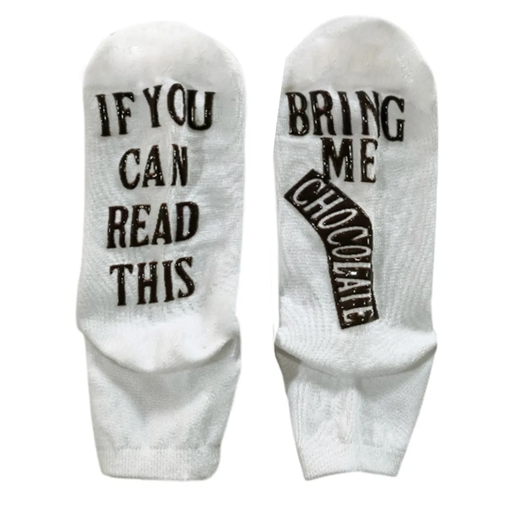 Женские белые сетчатые короткие носки с буквенным принтом забавные носки с надписью «bring Me Chocolate» Нескользящие модные носки# xm3