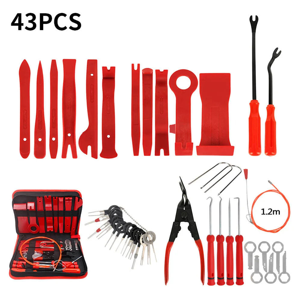 

43pcs High Quality Auto Car Red Dashboard Audio Stereo GPS Trim & Disassembly Installation Tool Kit Set Car Accessories