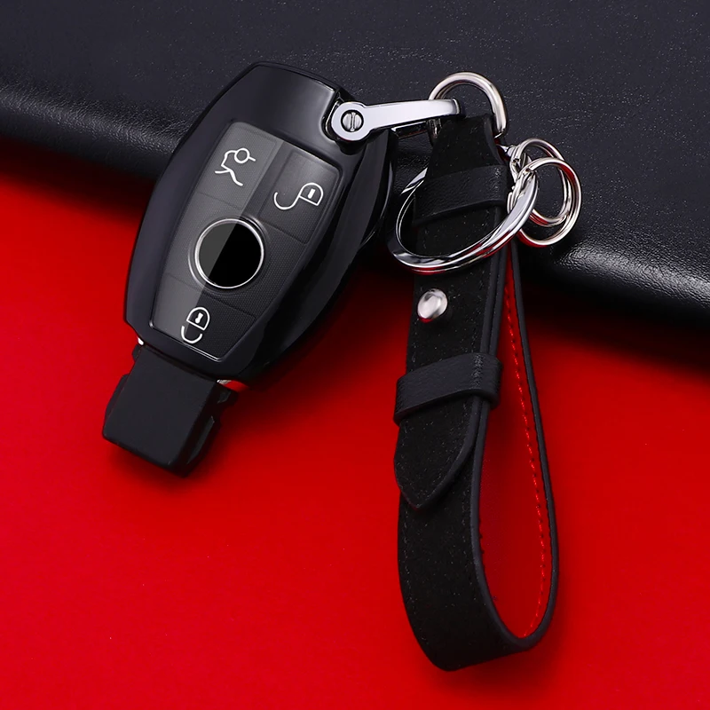 Красивый чехол для ключей автомобиля из поликарбоната+ ТПУ, чехол для Mercedes Benz W203 W210 W211 W124 W202 W204 W212 W176 AMG, аксессуары для ключей - Название цвета: A-black keychain
