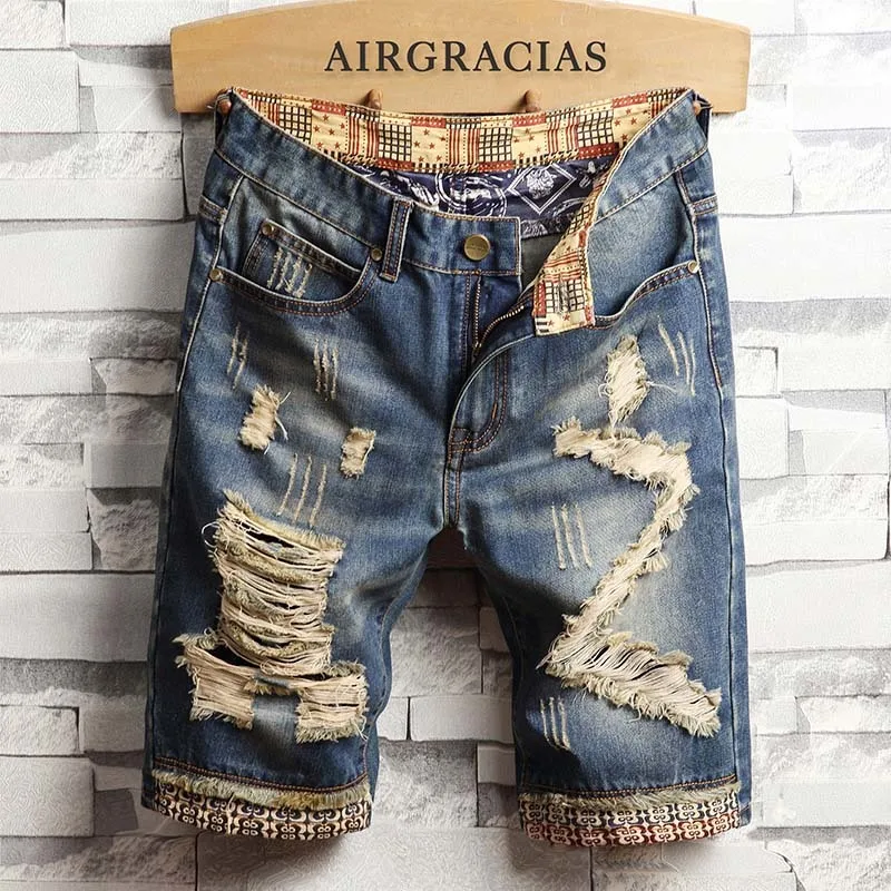 AIRGRACIAS мужские шорты, рваные джинсы, брендовая одежда, хлопковые короткие дышащие джинсовые шорты, мужские Новые Модные бермуды Homme - Цвет: 780Blue
