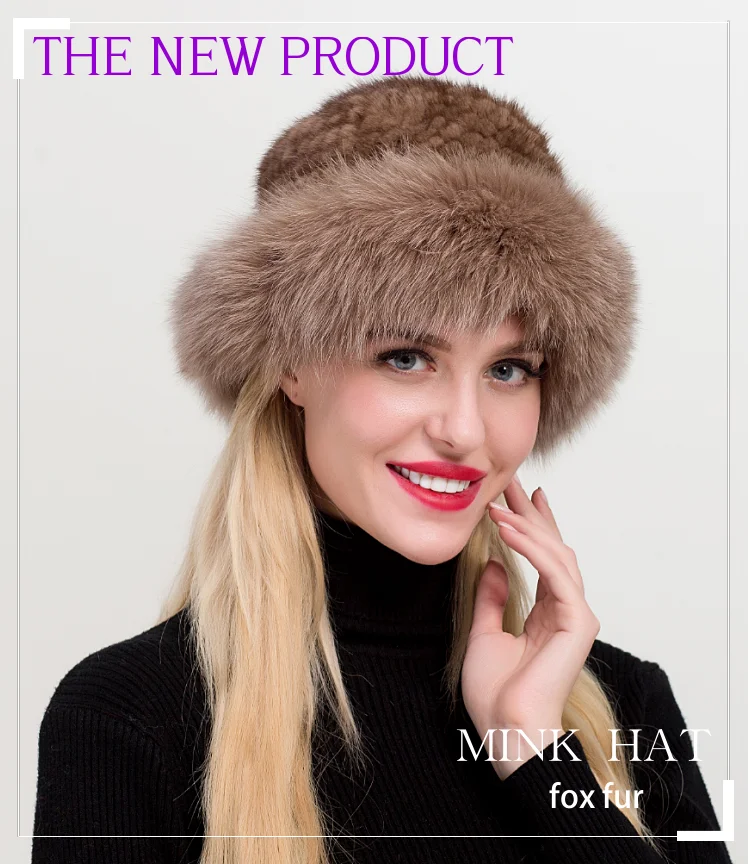 ZDFURS* Натуральная норковая меховая шапка шапки русская зима с бренд Fox Fur Trim для женщин шапка вязаная натуральная норковая меховая шапка шапки Новые