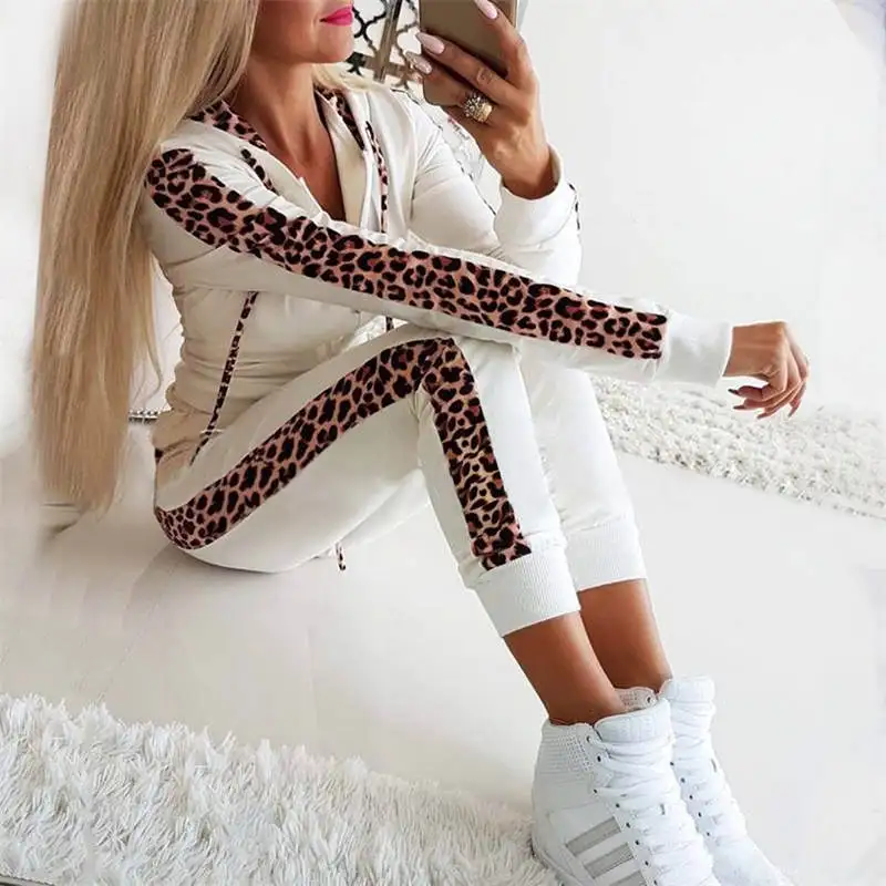 Женский хлопковый комплект из 2 предметов леопардовая толстовка на молнии с