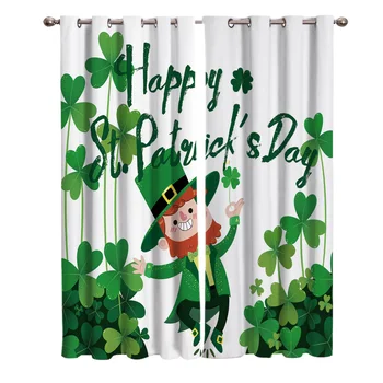 

St. Patrick'S Day Theme Red Beard Elf Shamrock Design Blackout Window Curtains Living Room Curtain Kitchen Blackout Curtains