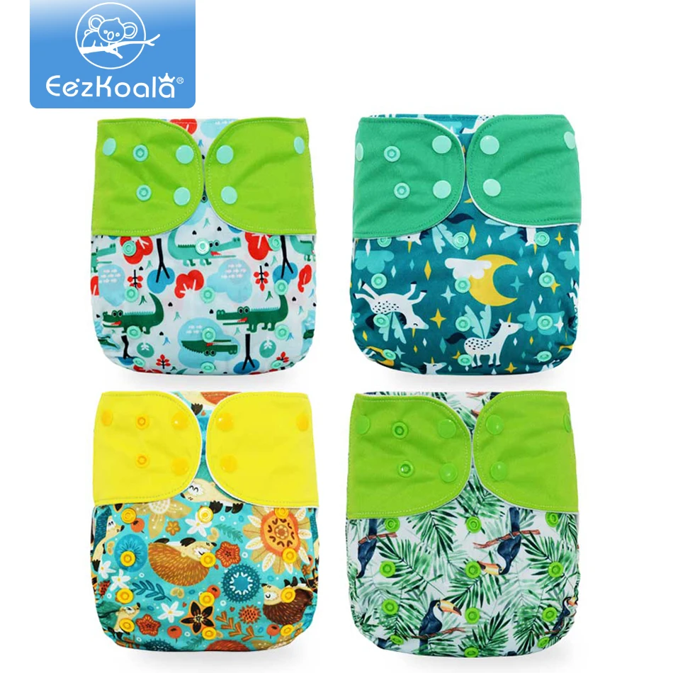 EezKoala 4pcs/set  Eco-Friendly Cloth Diaper fast dry washable Baby Cloth Nappies Reusable  Baby Pocket Nappy miababy washable eco friendly cloth diaper adjustable nappy reusable cloth diapers fit 0 2years 3 15kg baby