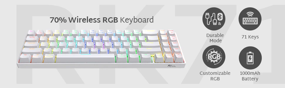 RK ROYAL KLUDGE RK71 беспроводная RGB Механическая игровая клавиатура, компактная клавиатура с аккумулятором 1000 мАч, коричневые переключатели