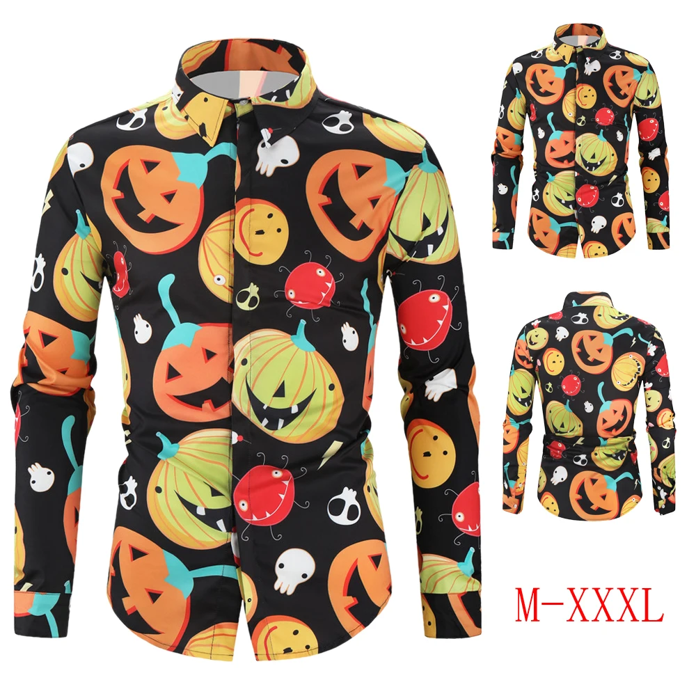 Мужская Ночная рубашка на Хэллоуин, модные милые Мультяшные принты, Camisa Hombre, Осенние Узкие повседневные рубашки с длинным рукавом, мужская одежда - Цвет: DC431