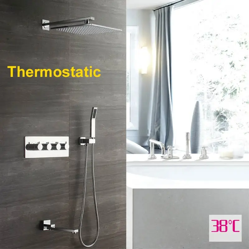 Thermostatic Shower Настенный смеситель для душа для ванной комнаты, набор дождевой насадки для душа 1", смесители для ручного душа, дождевой клапан, смесители, термостатический контроль - Цвет: Thermostatic Shower