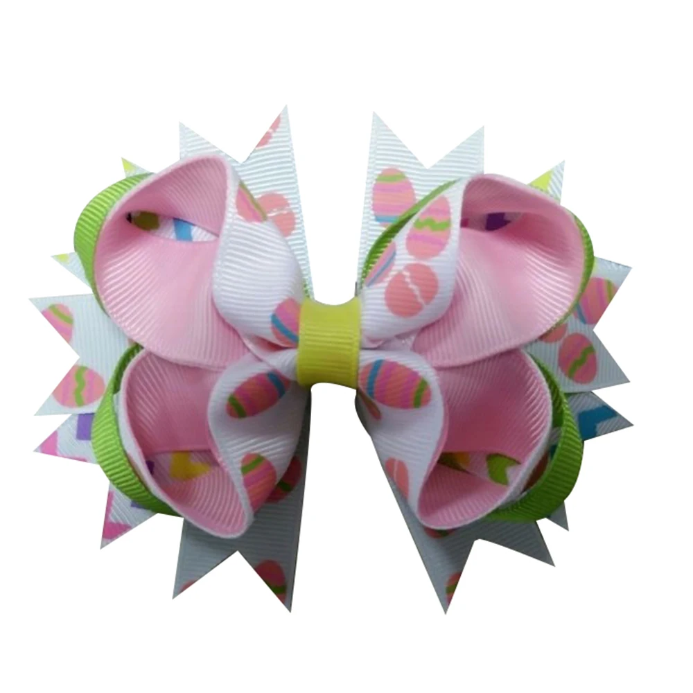 5 inch new Grosgrain Hair Bow clips For Kids Girls Hair Accessories Easter eggs print ribbon hair clips