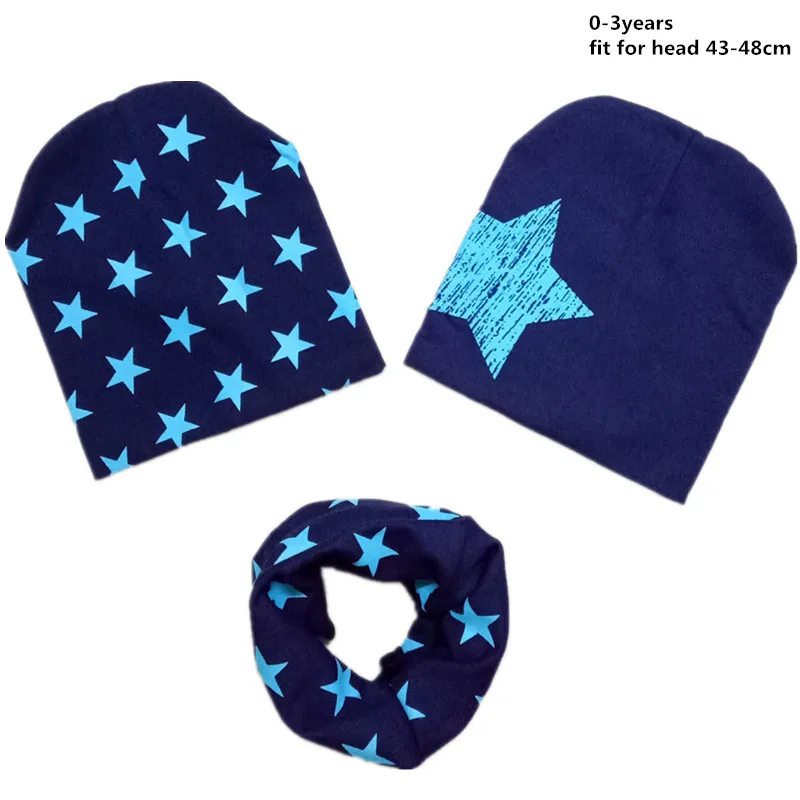 Kids Winter Hat Scarf Set Spring Autumn Star Pattern Cotton Beanies Suit 0-3 Year Baby 4-12Year Kid
