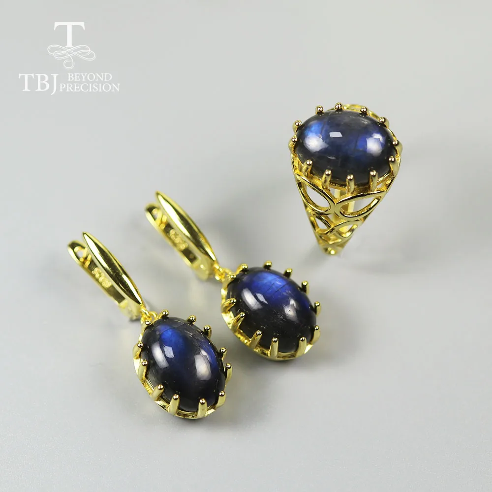 

TBJ Natural Labradorite Gemstone Jewelry set oval 10*14mm 925 Sterling silver fine jewelry simple design for women wife gift