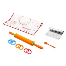 Силиконовая Регулируемая Скалка с тестовым ковриком Термостойкое тесто ролик со съемной регулируемой толщиной Ri