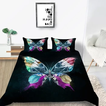 

Color Butterfly Bedding Set Black Beautiful Mysterious 3D Duvet Cover King Queen Twin Full Single Double Unique Design Bed Set