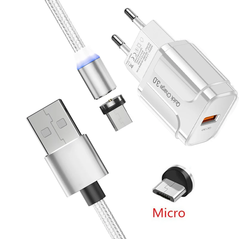 Магнитный Micro-USB кабель для samsung J3 J5 J7 A3 A5 Nokia 6 5 3,1 Honor 7A 8A 8X Alcatel Работает с любым оператором, 3L телефон QC 3,0 устройство для быстрой зарядки с usb-портом