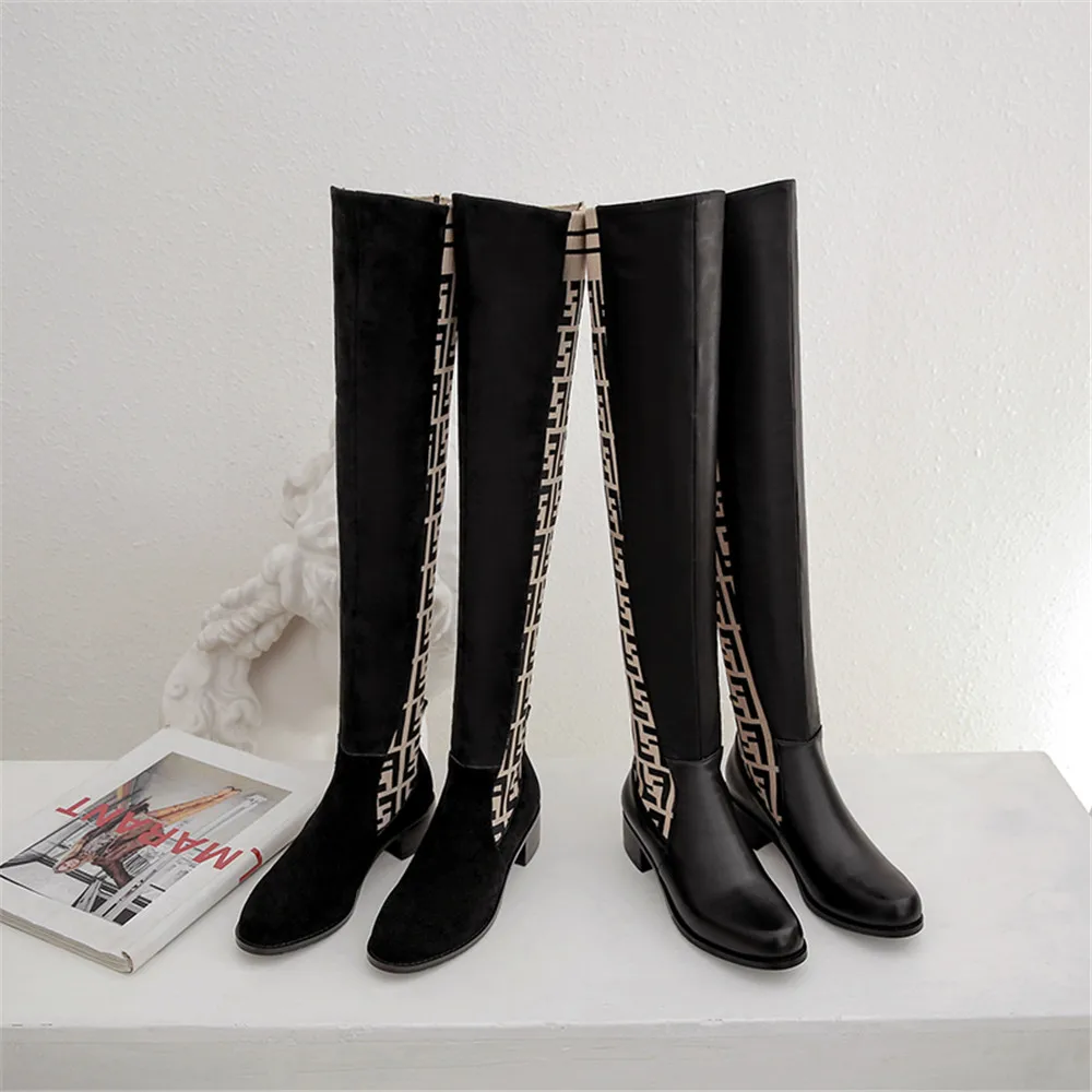 

MILI-MIYA Classic Women Over The Knee Riding Boots Suede Stretch Round Toe Square Heels Slip-On Sexy Woman Shoes Long