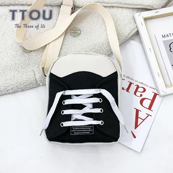 

New Fashion Women Canvas Shoulder Bag Ladies Cute Shoes Shape Small Bag Square Messenger Zipper Funny Personality Crossbody Bags