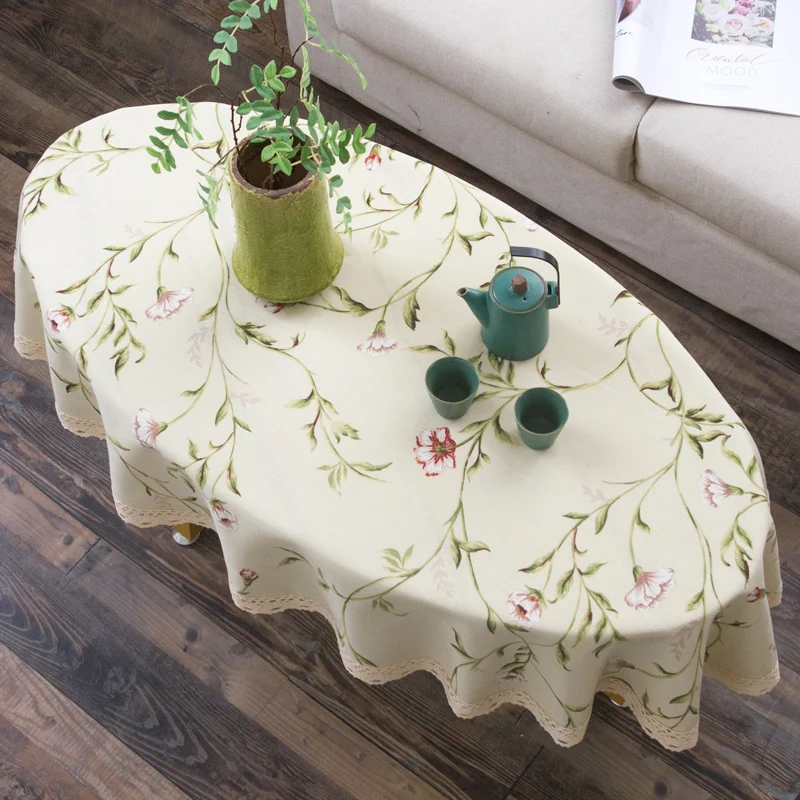 Oval Tea Table  American Fresh Small Broken Flower Tablecloth Cotton Linen New Year's Tablecloth  Coffee Table for Living Room