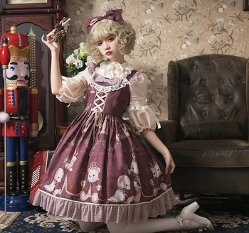 

Princess sweet lolita dress Originally design Lolita Bear Printed JSK Japanese Dress in Autumn and winter fashion women HWK060
