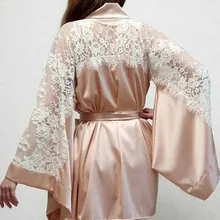 Ночная рубашка из искусственного шелка, Новое поступление, размер, длинный рукав, крыло летучей мыши, нижнее белье, Прозрачная Кружевная Пижама с бантом, C2