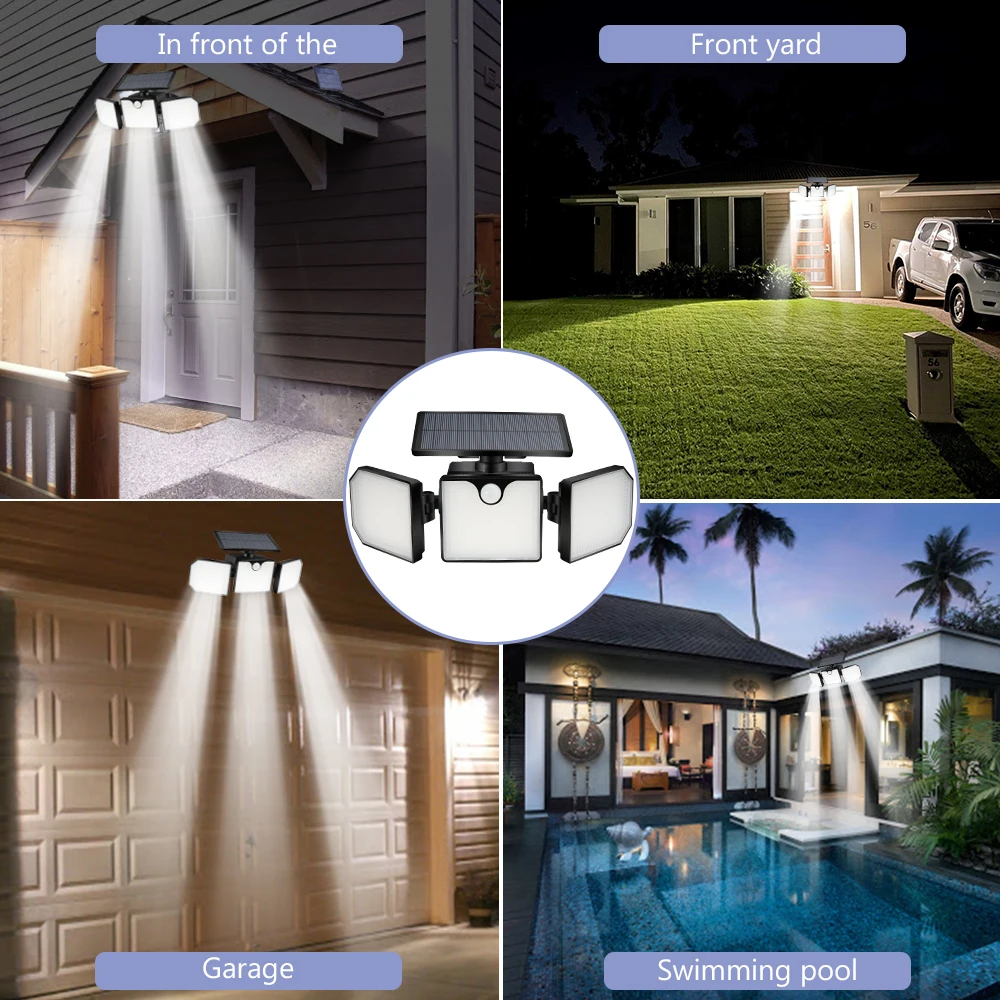 solar pool lights 230LED PIR Sensor Solar Led Lights 3 Heads Rotatable Garden Wall Lighting Outdoor IP65 Waterproof Light 270° Wide Angle Lamp solar street light