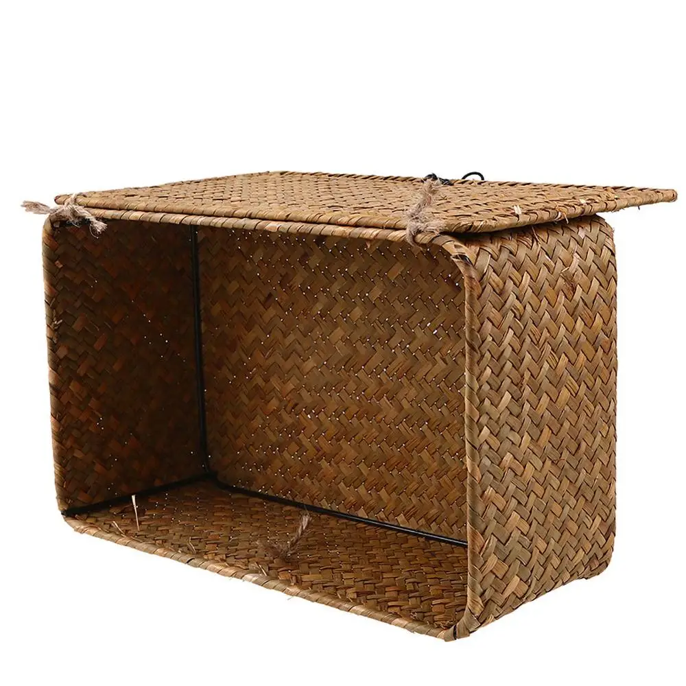 Rattan Storage Box With Lid Hand-woven Jewelry Box Wicker Makeup Organizer Food Container Storage Boxes Bins For Kids Toys