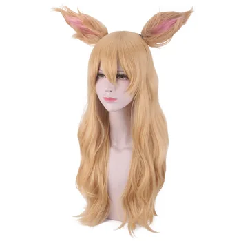 

2019 HOT Game LOL Character KDA K/DA Ahri Cosplay Wigs 70cm with ears KDA Heat Resistant Synthetic Hair Perucas Cosplay Fox Wig
