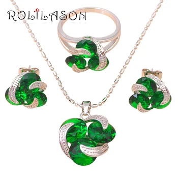 

Silver filled Earring Necklace Fashion Jewelry Set Ring Peridot Crystal Health Nickel & Lead free Sz #6.5 #7 #7.5 #8 #9 JS277