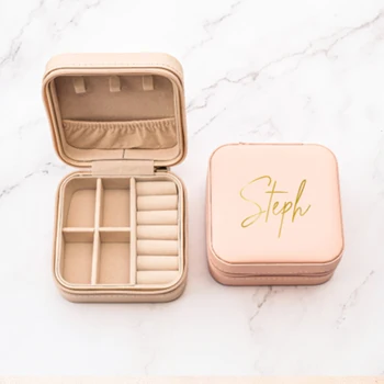 

Custom Anytext Logo Jewelry Box, Personalised Travel Jewellery Case With Name, Bridesmaid Proposal Gifts Jewellery Ring Box