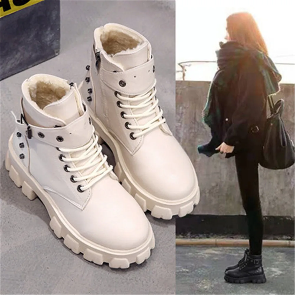 New Autumn Lace-Up Women Ankle Boots Female Short Sneakers Side Zip Round Toe Platform Chunky Heel Motorcycle Woman Black | Обувь