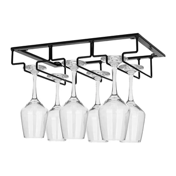 

Wine Glass Rack-Under Cabinet Stemware Rack Hanging Wine Glass Holder for Kitchen Bar Pub 2 Pack Black