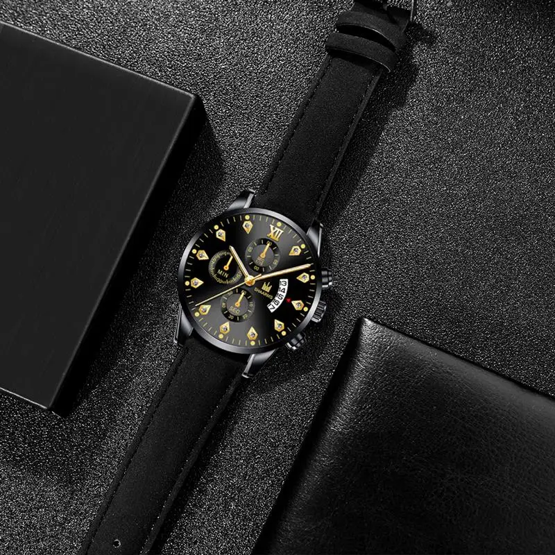 Мужские часы модные часы с календарем и бриллиантами мужские часы роскошные кожаные аналоговые кварцевые спортивные часы Relojes Masculino Прямая