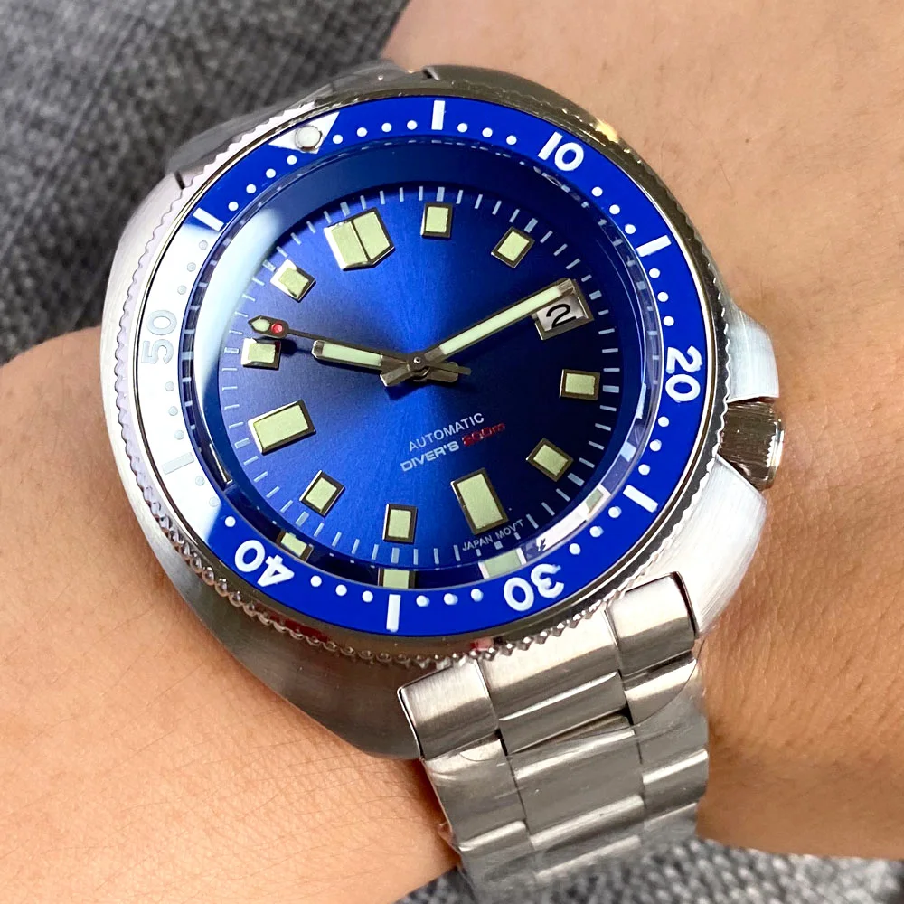 

44mm Sapphire Diver Men's Automatic Watch PT5000/NH35A Blue Dial 200M Waterproof Date Window C3 Lume Hands Rotating Bezel