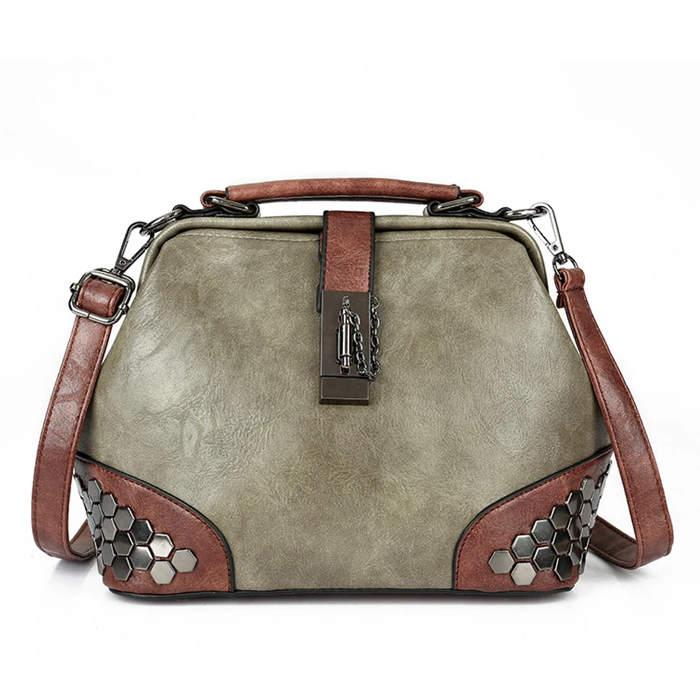 

Quality Leather Chain Female Shoulder Bag Women Handbag with Rivets Vintage Small Doctor Bag Ladies' Messenger Crossbody Bag Sac