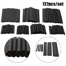 127pcs Heat Shrinkable Tube Sleeve Kit 2:1 Shrinkage Rate Black Car Electrical Assorted Cable Wire Wrap Accessories