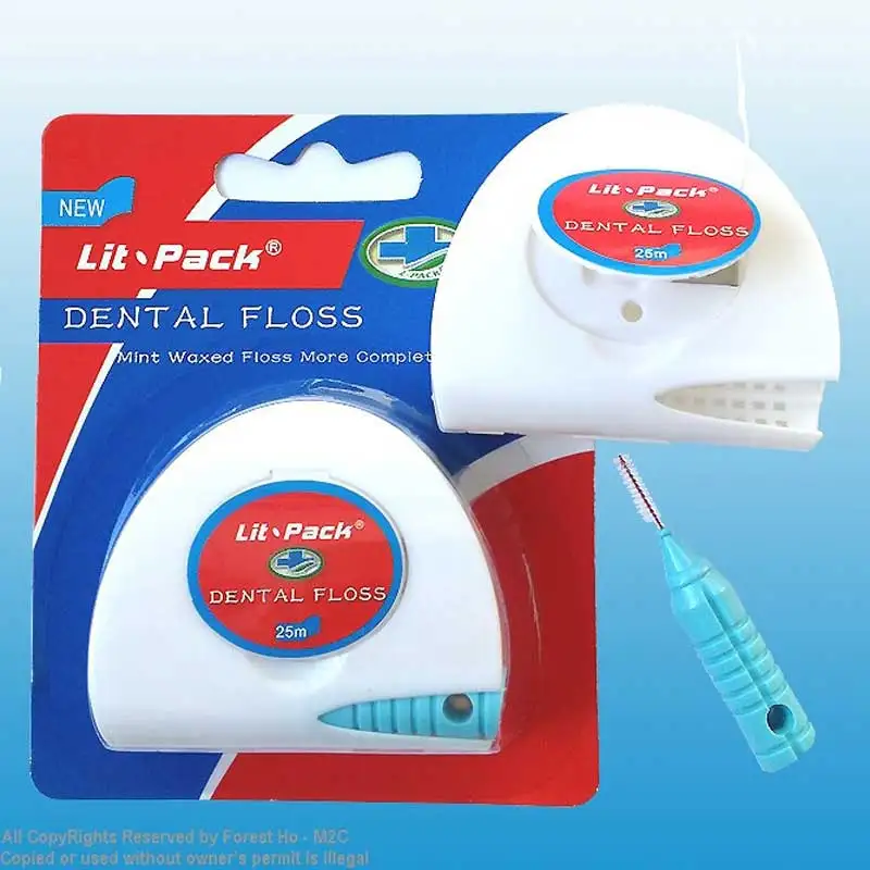 Ортодонтическая зубная нить 25 м с межзубной щеткой для зубной коронки моста и имплантата