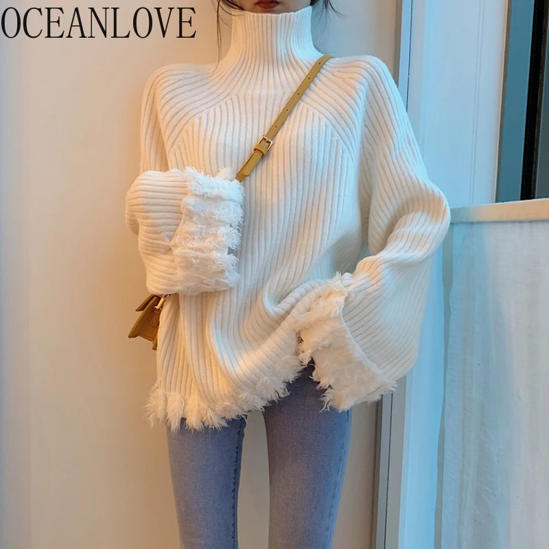 OCEANLOVE, одноцветные пуловеры с кисточками, водолазка, для офиса, для девушек, теплые женские свитера, новая мода, осень, зимняя одежда, топы 13378