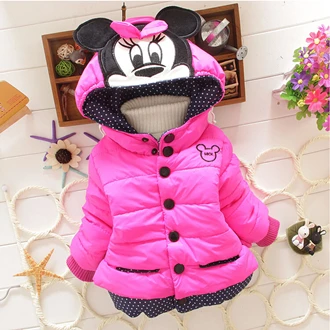 Куртка для маленьких девочек с Минни Маус; милое зимнее теплое Детское пальто; Новинка; хлопковый свитер с капюшоном; плотная верхняя одежда; одежда для детей - Цвет: JK015-Rose