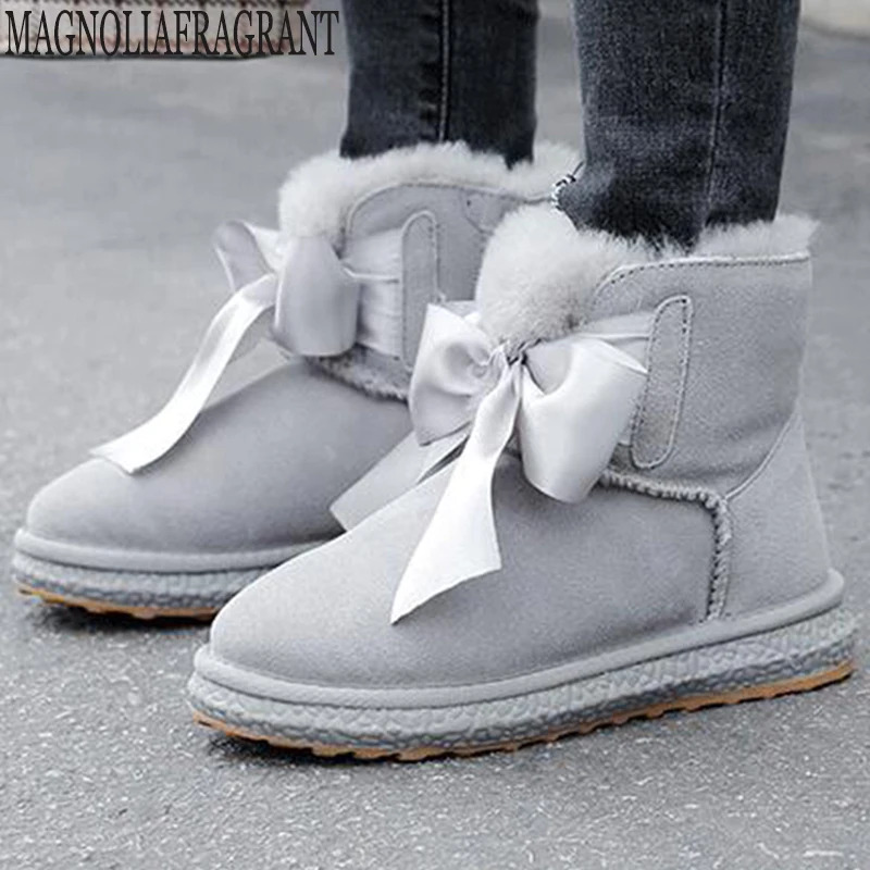 

Winter boots women new fashion solid color warm women snow boots lovely bow ankle boats casual female flat shoes woman y243