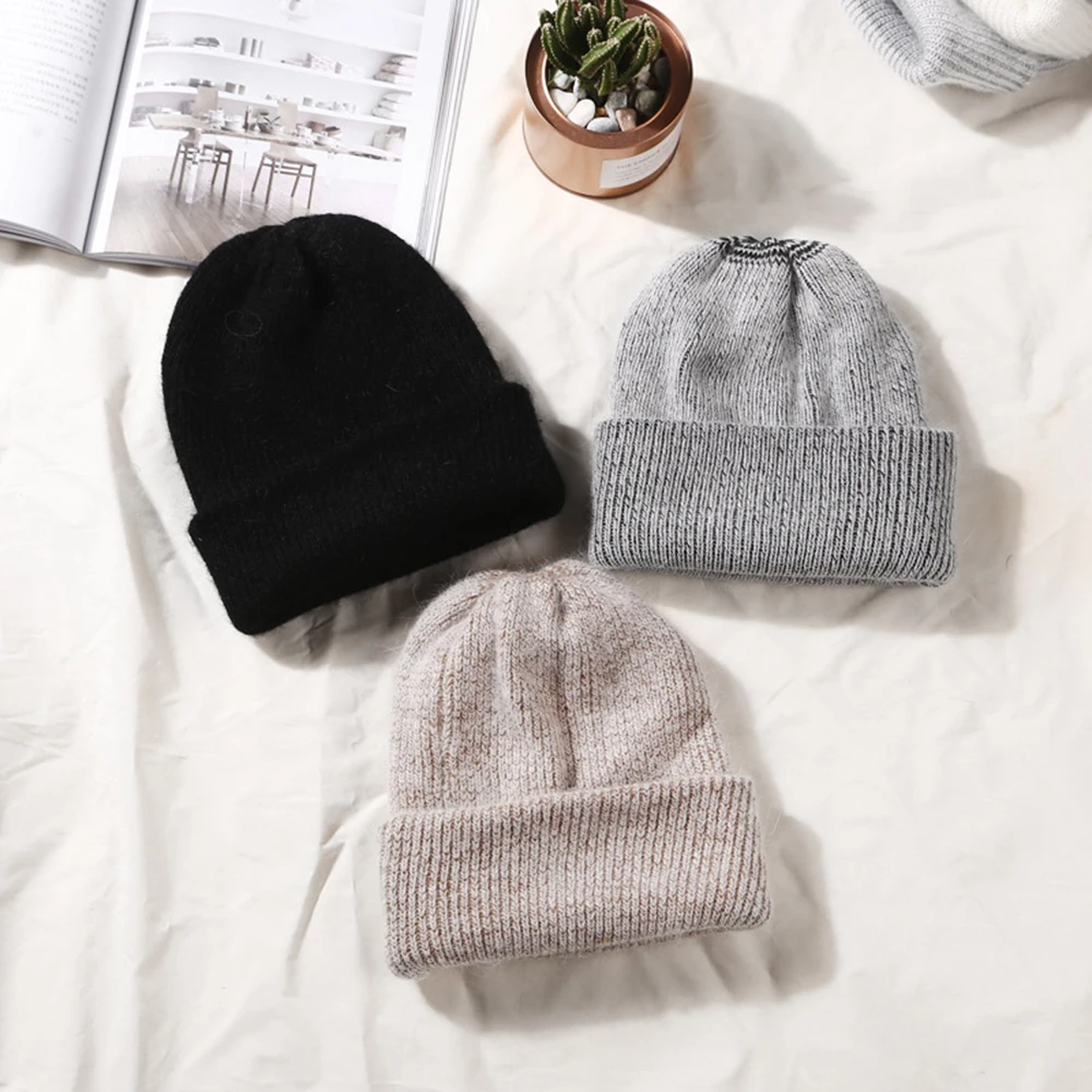 

2022 New Trend Unisex Solid Color Soft Beanies And Women's Hooded Warm Wool Hat Skiing Cap Rabbit Fur Caps Cashmere Knitted Hats