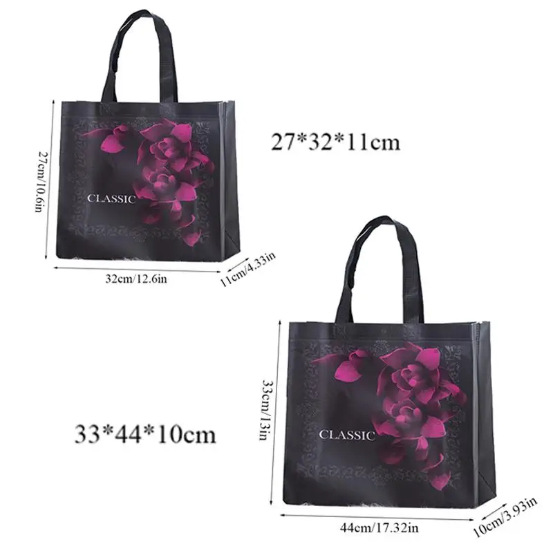 Модная сумка для покупок с принтом розы, Высококачественная Эко сумка,, сумка для путешествий, сумка для продуктов, Нетканая ткань, складная сумка с изображением цветов розы - Цвет: Черный